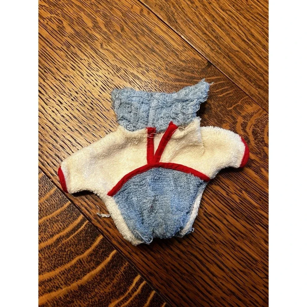 Vintage Barbie Doll Terry Cloth Shirt Blue White Red Trim Swim Beach Coverup